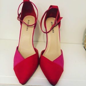 Justfab ankle strap color block heels